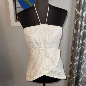 Moda International White Embroidered Halter Top